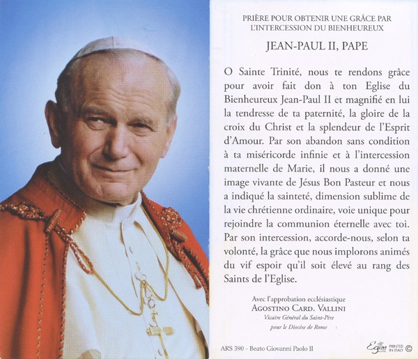 Holy card of Pope John Paul II with Prayer in French cm.7x12- 2 3/4"x 4 3/4"
