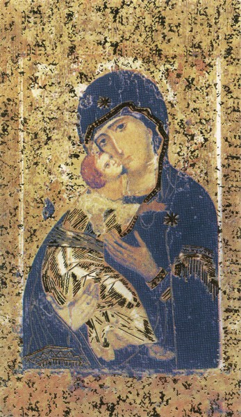 Holy card of Icon Mother and Child with Gold Foil