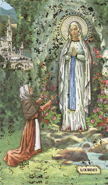 Holy card of Lourdes and St.Bernard  cm.7x12- 2 3/4"x 4 3/4"