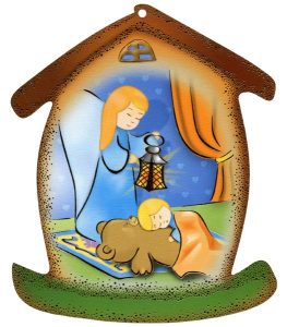 Guardian Angel House Shaped Plaque cm.10.5x12.5 - 4"x5"