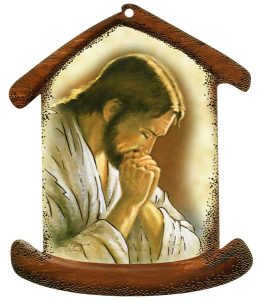 Jesus Praying House Shaped Plaque cm.10.5x12.5 - 4"x5"