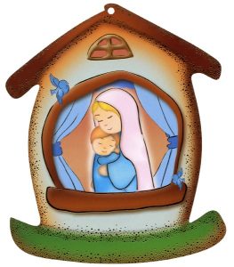 Mother and Child House Shaped Plaque cm.10.5x12.5- 4"x5"