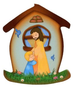 Jesus with Child House Shaped Magnet cm.5.5x6.6- 2 1/4"x 2 5/8"