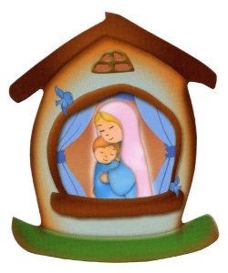 Mother and Child House Shaped Magnet cm.5.5x6.6 - 2 1/4" x 2 5/8"