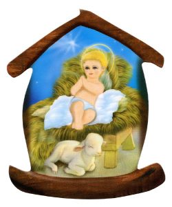 Baby Jesus House Shaped Magnet cm.5.5x6.6- 2 1/4