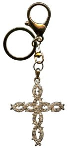 Cross Key Chain/ Purse Charm Gold Plated with Clear Crystals cm.13 - 5 1/8"