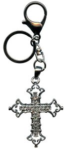 Cross Key Chain/ Purse Charm Silver Plated with Clear Crystals cm.13 - 5 1/8"
