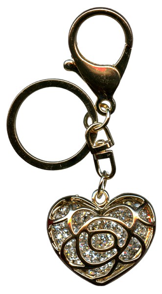 Heart Key Chain/ Purse Charm Silver Plated with Clear Crystals cm.9.5 - 3 3/4"