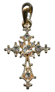 Gold Plated Cross Pendant with Clear Crystals cm.3 - 1 1/8"