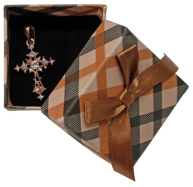 Gold Plated Cross Pendant with Clear Crystals cm.3 - 1 1/8"