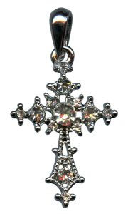 Silver Plated Cross Pendant with Clear Crystals cm.3 - 1 1/8"