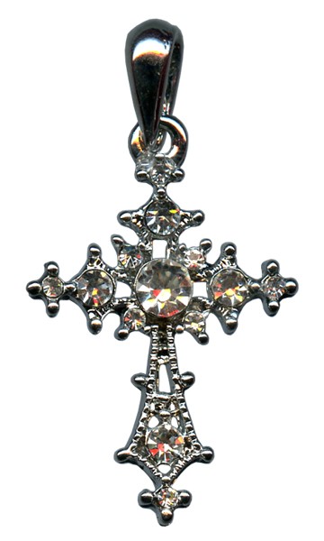 Silver Plated Cross Pendant with Clear Crystals cm.3 - 1 1/8"