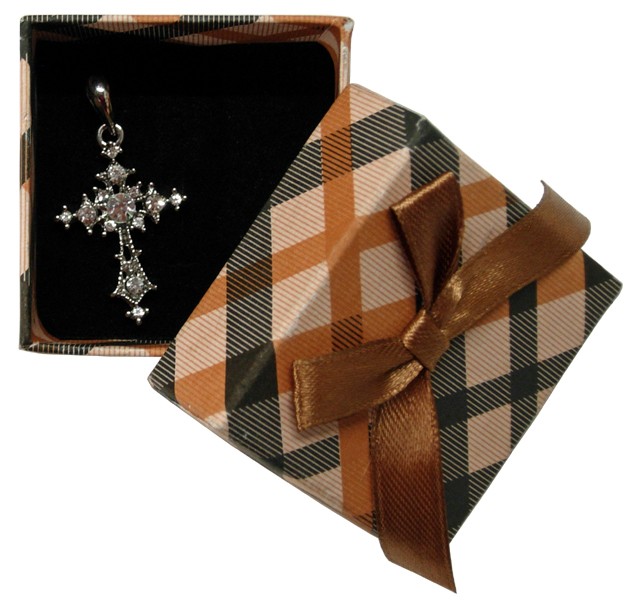 Silver Plated Cross Pendant with Clear Crystals cm.3 - 1 1/8"