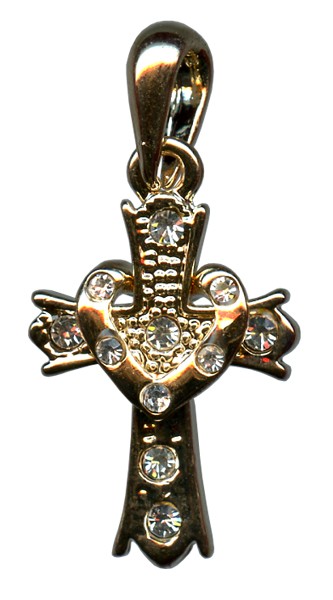 Gold Plated Cross Pendant with Clear Crystals cm.2.5- 1"
