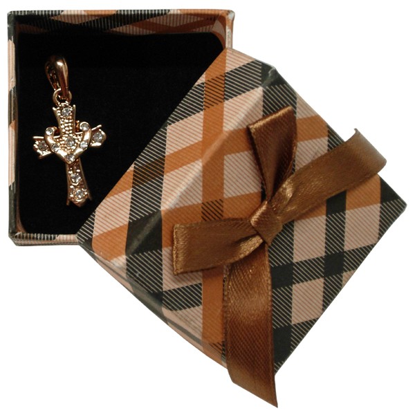 Gold Plated Cross Pendant with Clear Crystals cm.2.5- 1"