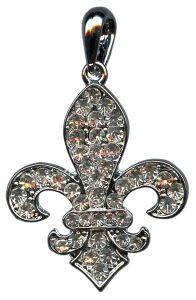 Silver Plated Fleur de Lis Pendant with Clear Crystals cm.3.3- 1 1/4"