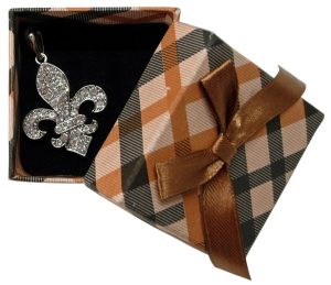 Silver Plated Fleur de Lis Pendant with Clear Crystals cm.3.3- 1 1/4