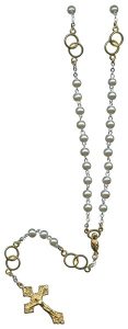 White Imitation Pearl Wedding Rosary Gold Plated mm.6