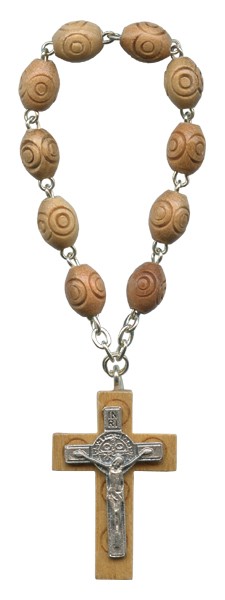 Carved Olive Wood Decade Rosary with St.Benedict Cross