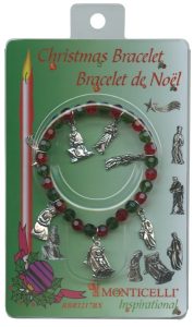 Boxed Christmas Charm Bracelet with Red and Green Beads