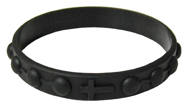 Silicone Elastic Rosary Bracelet in Black