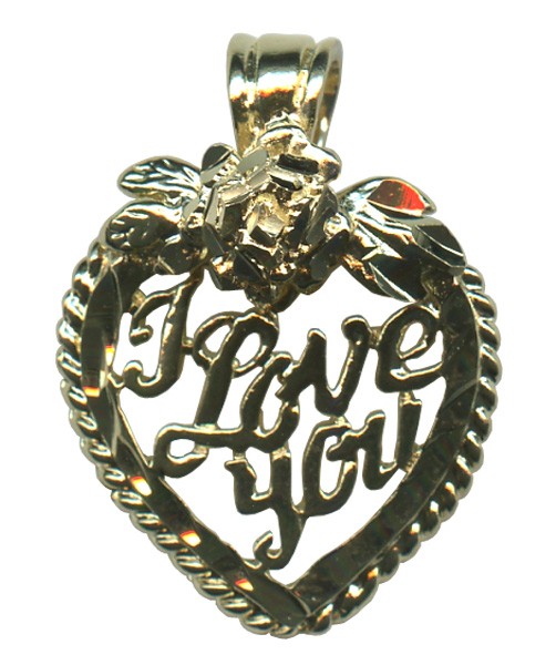 Heart with Rose I LOVE YOU Pendent