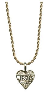 Heart Filigree Jesus Pendent with Chain