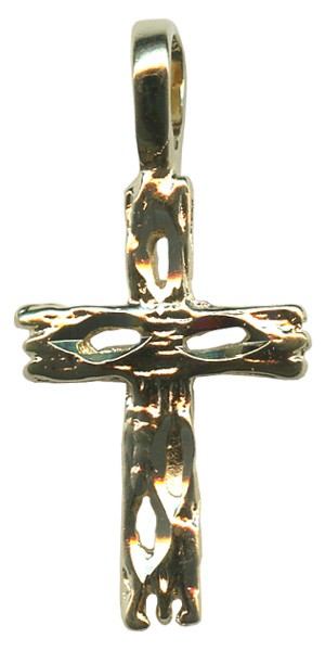 Wooden Look Cross Pendent Gold Plated