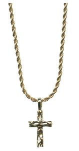 Wooden Look Cross Pendent Gold Plated with Chain and Box