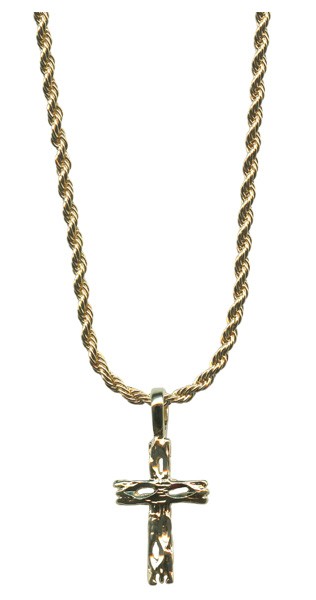 Wooden Look Cross Pendent Gold Plated with Chain and Box