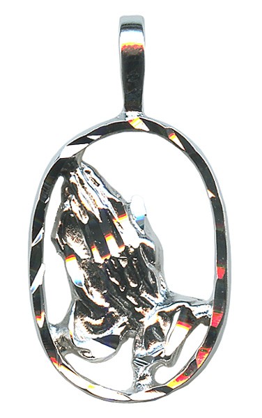 SIlver Praying Hands Pendent Genuine Rhodium Plating