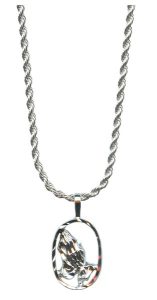 SIlver Praying Hands Pendent Genuine Rhodium Plating
