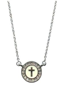 Cross on White Epoxy with Clear Crystals with Gift Box