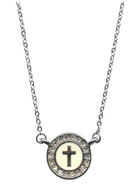 Cross on White Epoxy with Clear Crystals with Gift Box