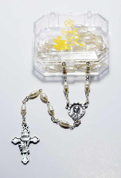 Imitation Pearl Rosary Boxed