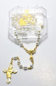 Imitation Pearl Rosary Gold Plated Boxed