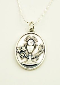 Communion Silver Oxidated Medal + Chain