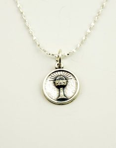 Communion Silver Oxidated Medal + Chain