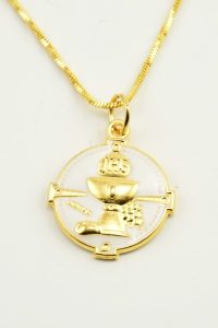 Communion Gold Plated Enameled Medal + Chain