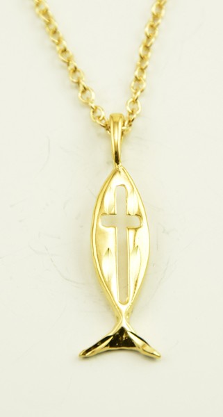 Confirmation Gold Plated Fish Pendent + Chain