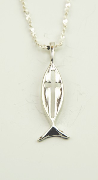 Confirmation Silver Plated Fish Pendent + Chain