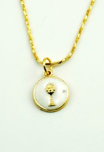 Communion Gold Plated Enamelled Medal with Chain