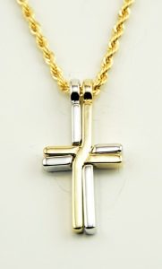 2 Tone 2 Part Cross Pendent with Chain and Box