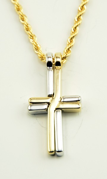 2 Tone 2 Part Cross Pendent with Chain and Box