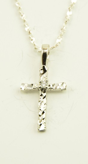  Silver Plated Cross Pendant + Chain