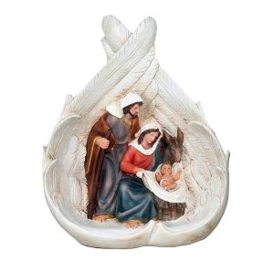 Polyresin Angel Wing Nativity Set 22 cm (9") with Mary, Joseph, and Baby Jesus