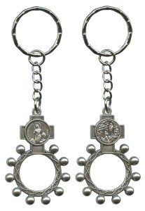Lourdes and St.Bernadette Basco Rosary Ring Keychain