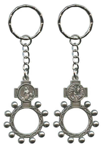 Lourdes and St.Bernadette Basco Rosary Ring Keychain
