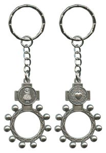 Infant of Prague and Heart Basco Rosary Ring Keychain