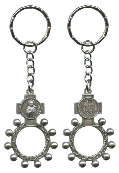 St.Therese and Ora Pro Nobis (Pray for Us) Basco Rosary Ring Keychain